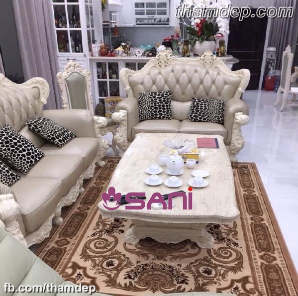 thảm SANI trang trí ở phòng khách gia đình tham len tu nhien trai sofa sani5