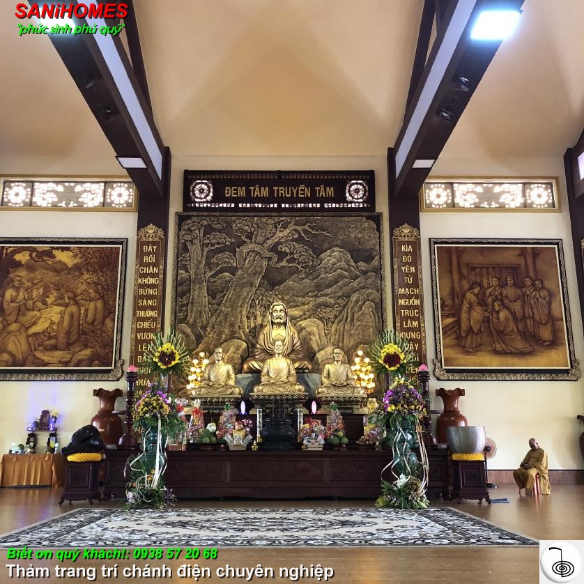 Thảm trải sàn phòng thờ chánh điện Vĩnh Long tam tham hoa van trai trang tri truoc ban tho su to tai vinh long